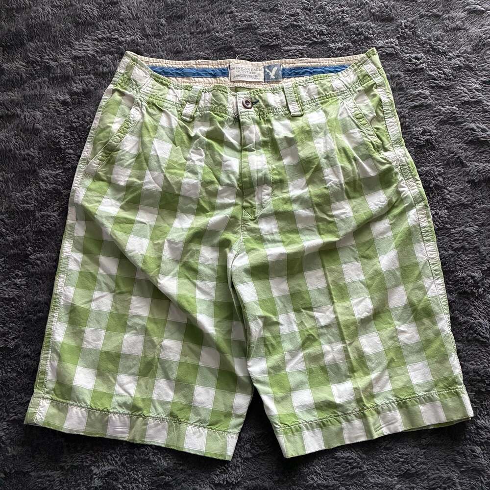 Vintage American Eagle Green Plaid Shorts Size 40